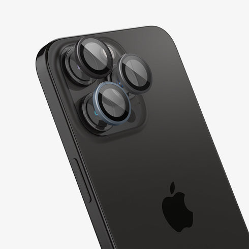 AGL07163 - iPhone 15 Pro / 15 Pro Max Optik Pro Lens Protector in natural titanium showing the device